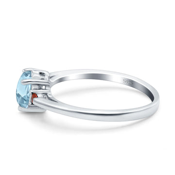 Art Deco Heart Three Stone Wedding Ring Garnet Simulated Aquamarine CZ 925 Sterling Silver